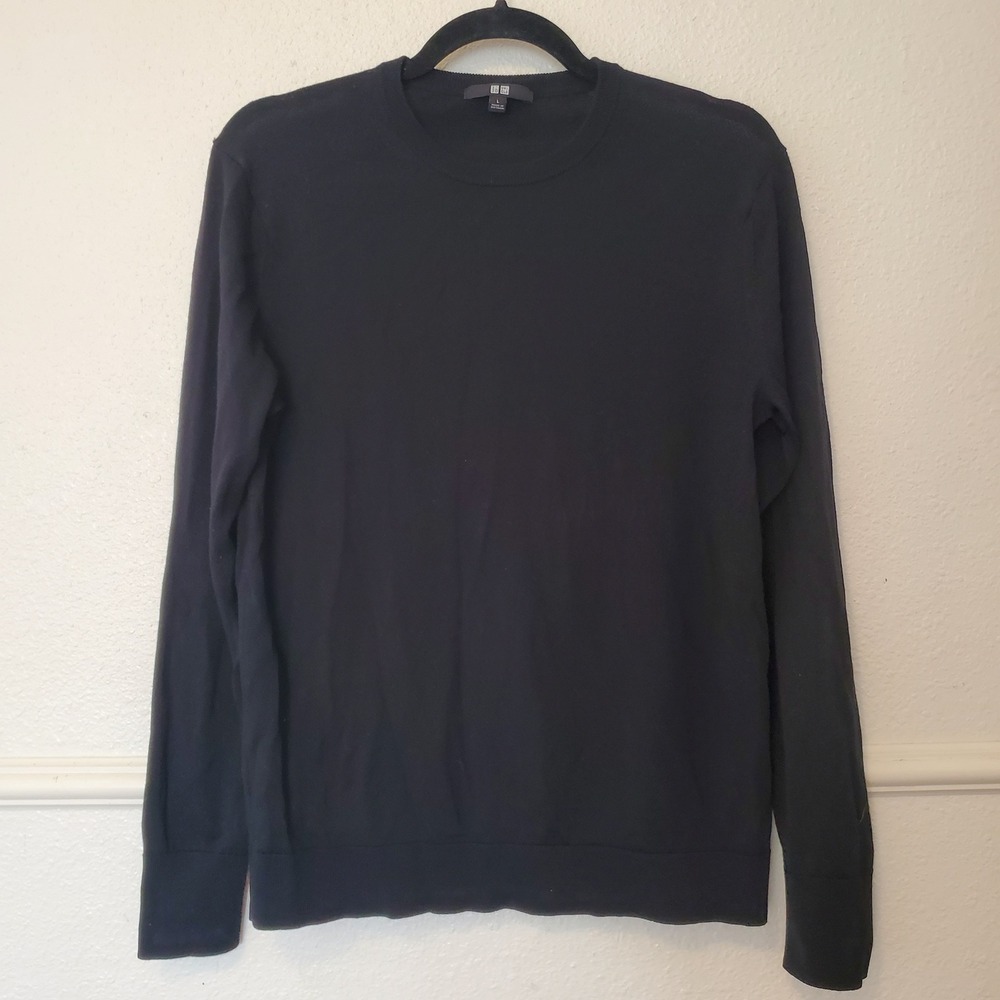 Uniqlo Extra Fine Merino Wool Crew Neck Sweater Black Large 450509